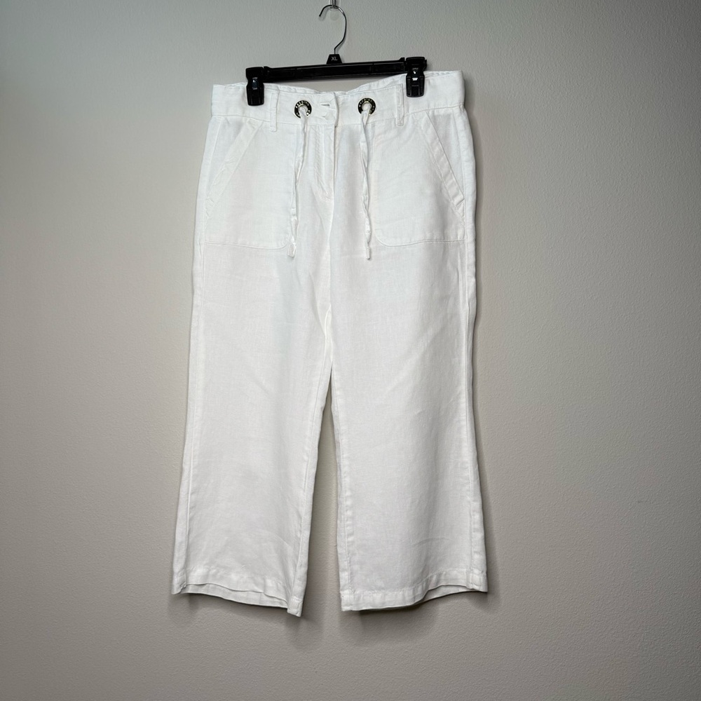 Escales Paris White Linen Wide-Leg Pants Cropped